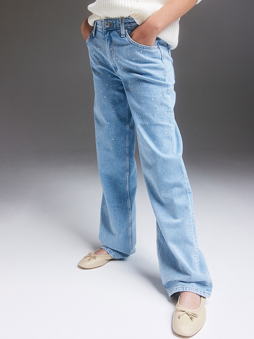 

H&M Girls Wide Leg Low Jeans, Blue