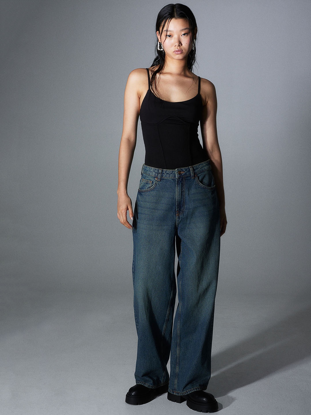 

H&M Women Pure Cotton 90s Baggy High Jeans, Blue