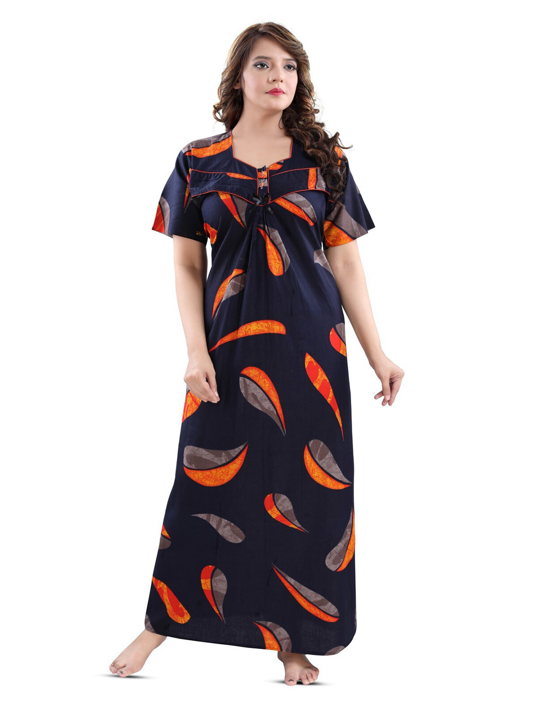 

CINCO Abstract Printed Square Neck Maxi Nightdress, Blue