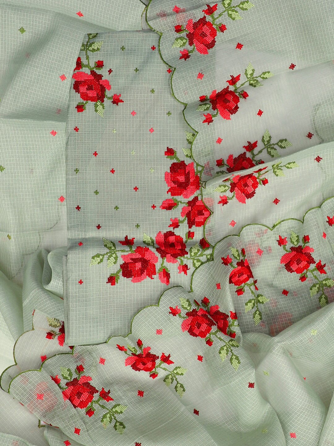 

SALWAR STUDIO Floral Self Designed Unstitched Dress Material, Green
