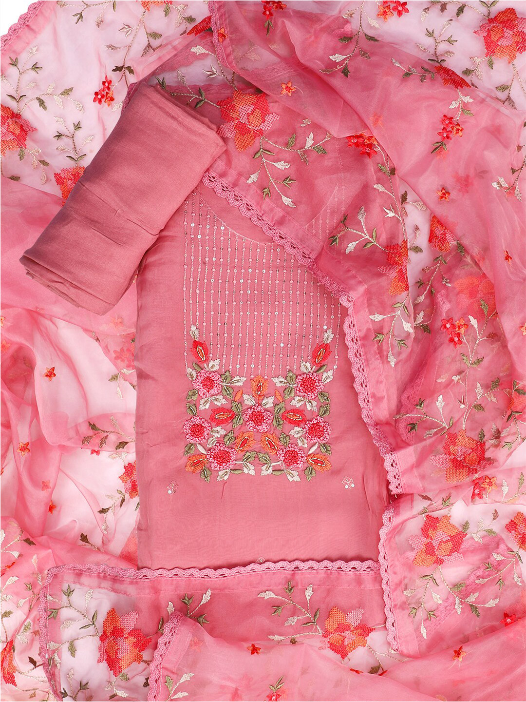 

SALWAR STUDIO Floral Printed Unstitched Dress Material, Pink