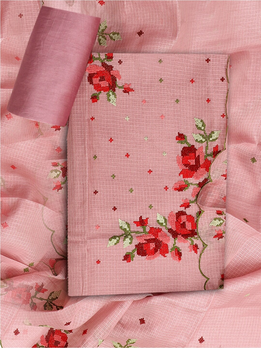 

SALWAR STUDIO Floral Embroidered Unstitched Dress Material, Pink