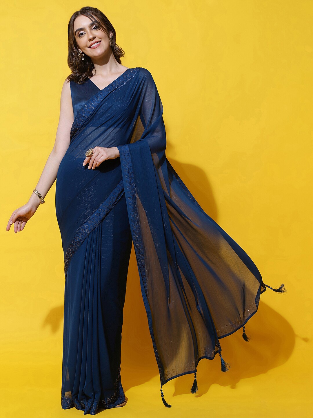 

kasee Embellished Beads and Stones Saree, Blue