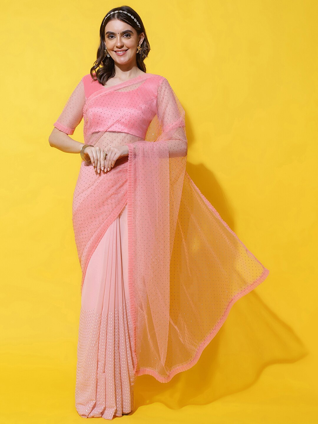 

kasee Embellished Poly Georgette Saree, Pink