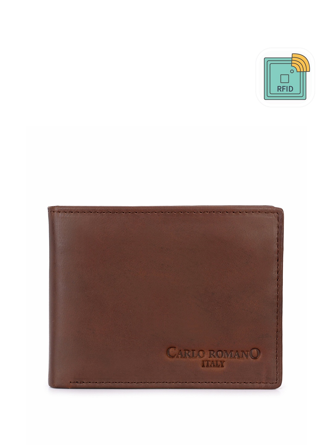 

CARLO ROMANO Men Leather RFID Two Fold Wallet, Brown
