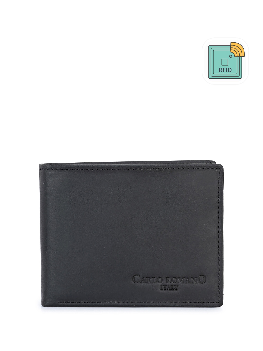 

CARLO ROMANO Men Leather RFID Two Fold Wallet, Black