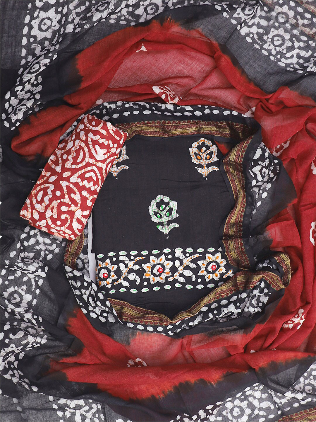 

SALWAR STUDIO Ethnic Motifs Batik Printed Pure Cotton Unstitched Dress Material, Black