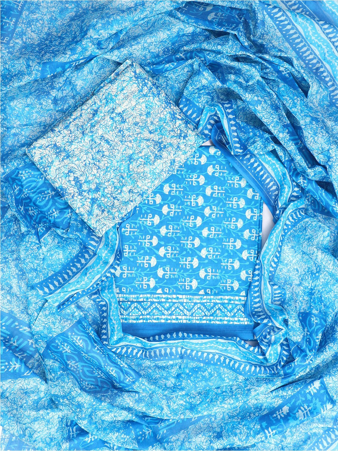 

SALWAR STUDIO Ethnic Motifs Printed Pure Cotton Unstitched Dress Material, Blue
