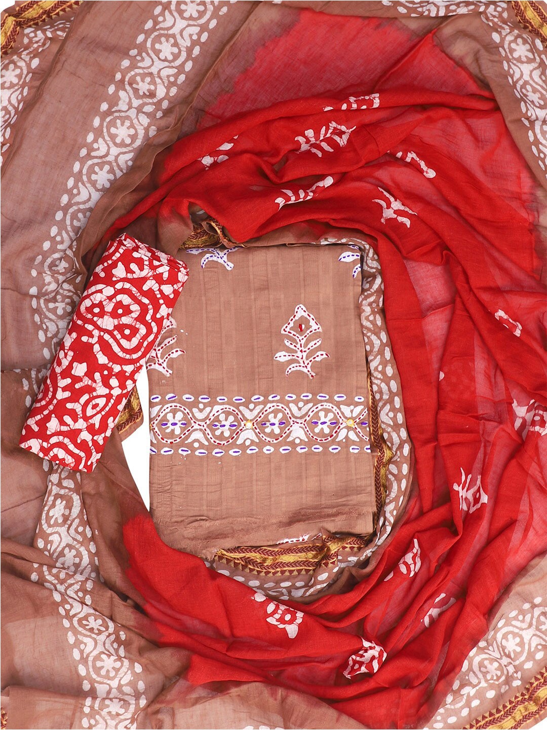 

SALWAR STUDIO Printed Pure Cotton Unstitched Dress Material, Bronze