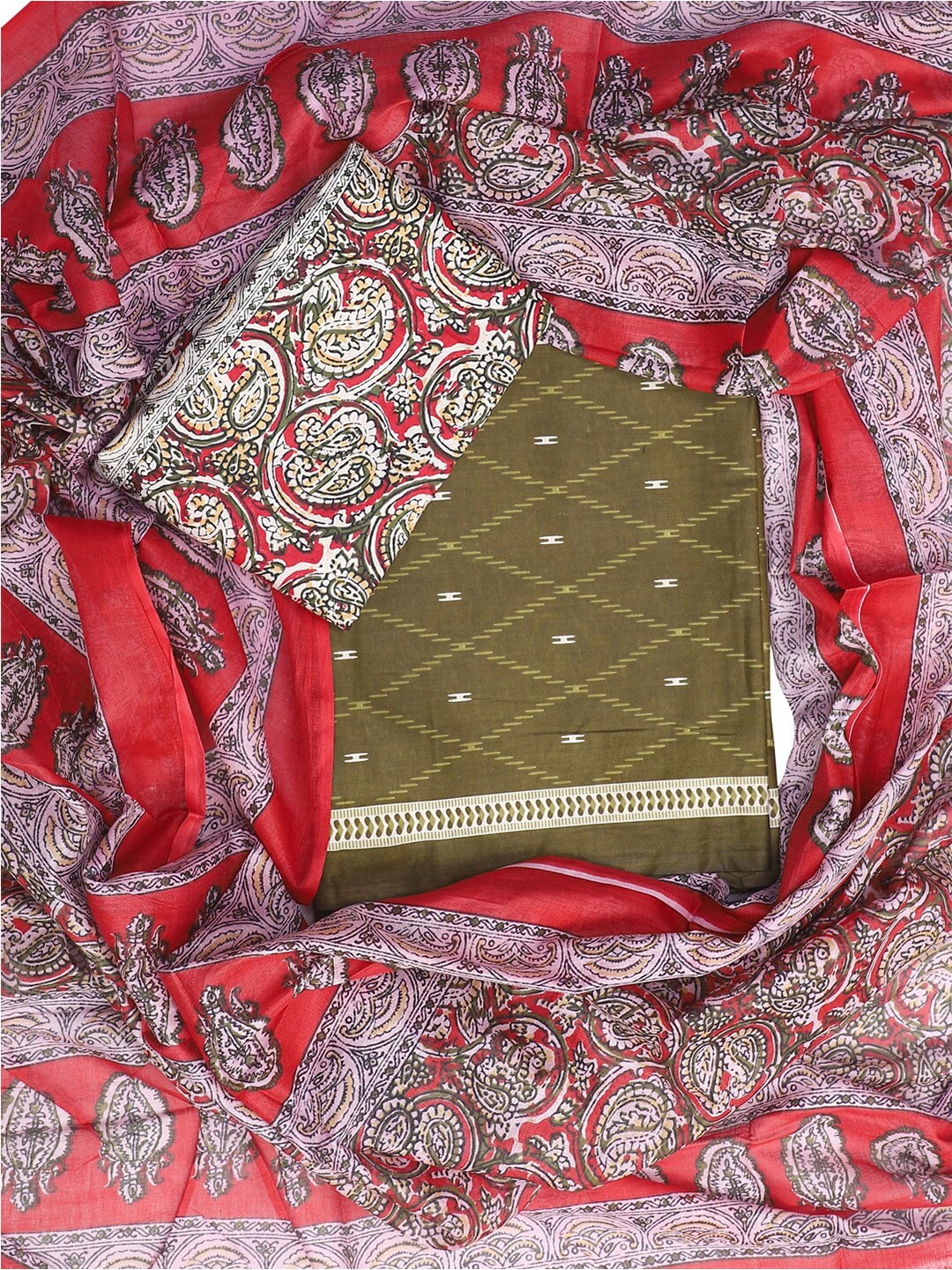 

SALWAR STUDIO Paisley Printed Pure Cotton Unstitched Dress Material, Green