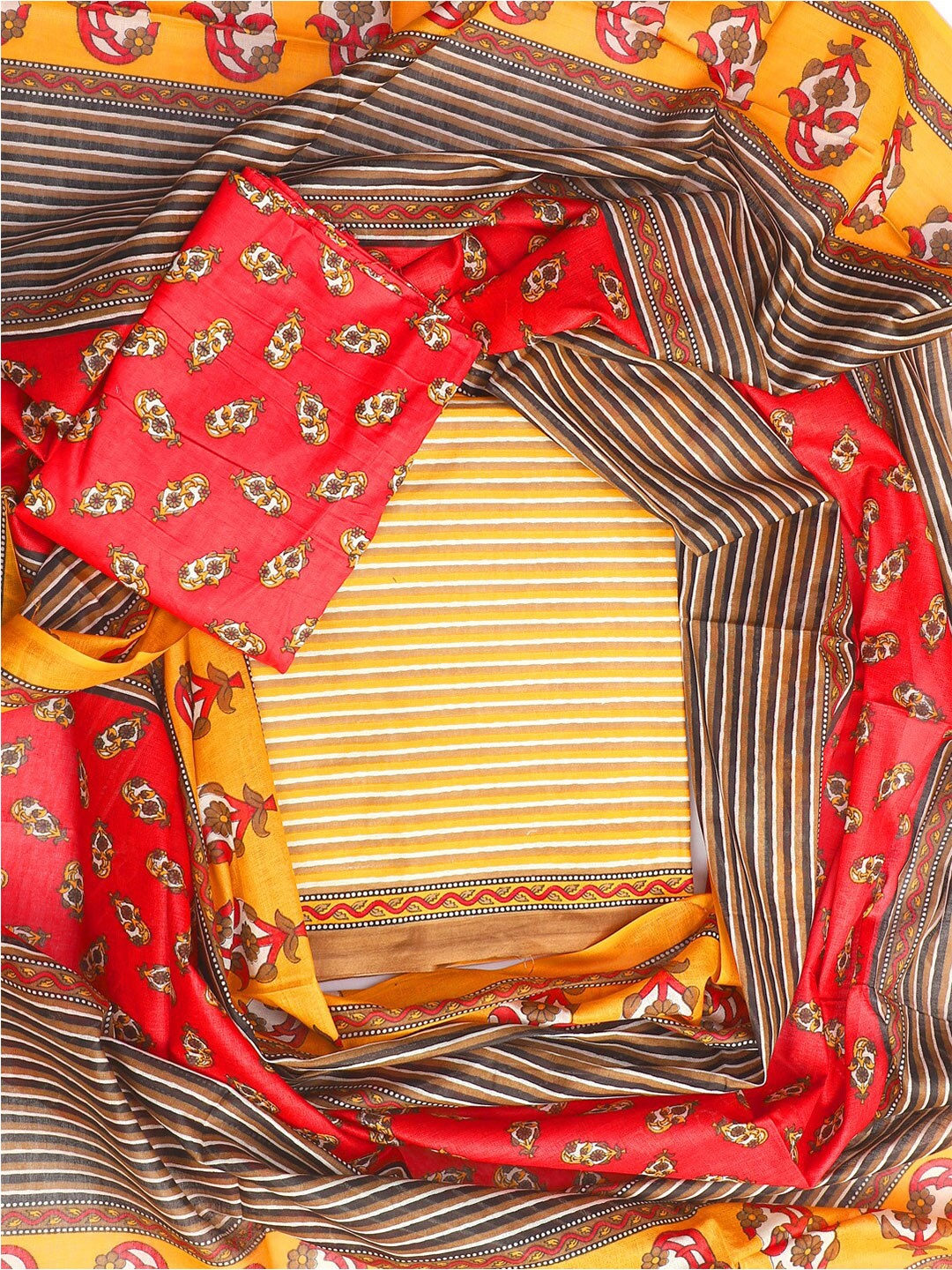 

SALWAR STUDIO Striped Printed Pure Cotton Unstitched Dress Material, Yellow