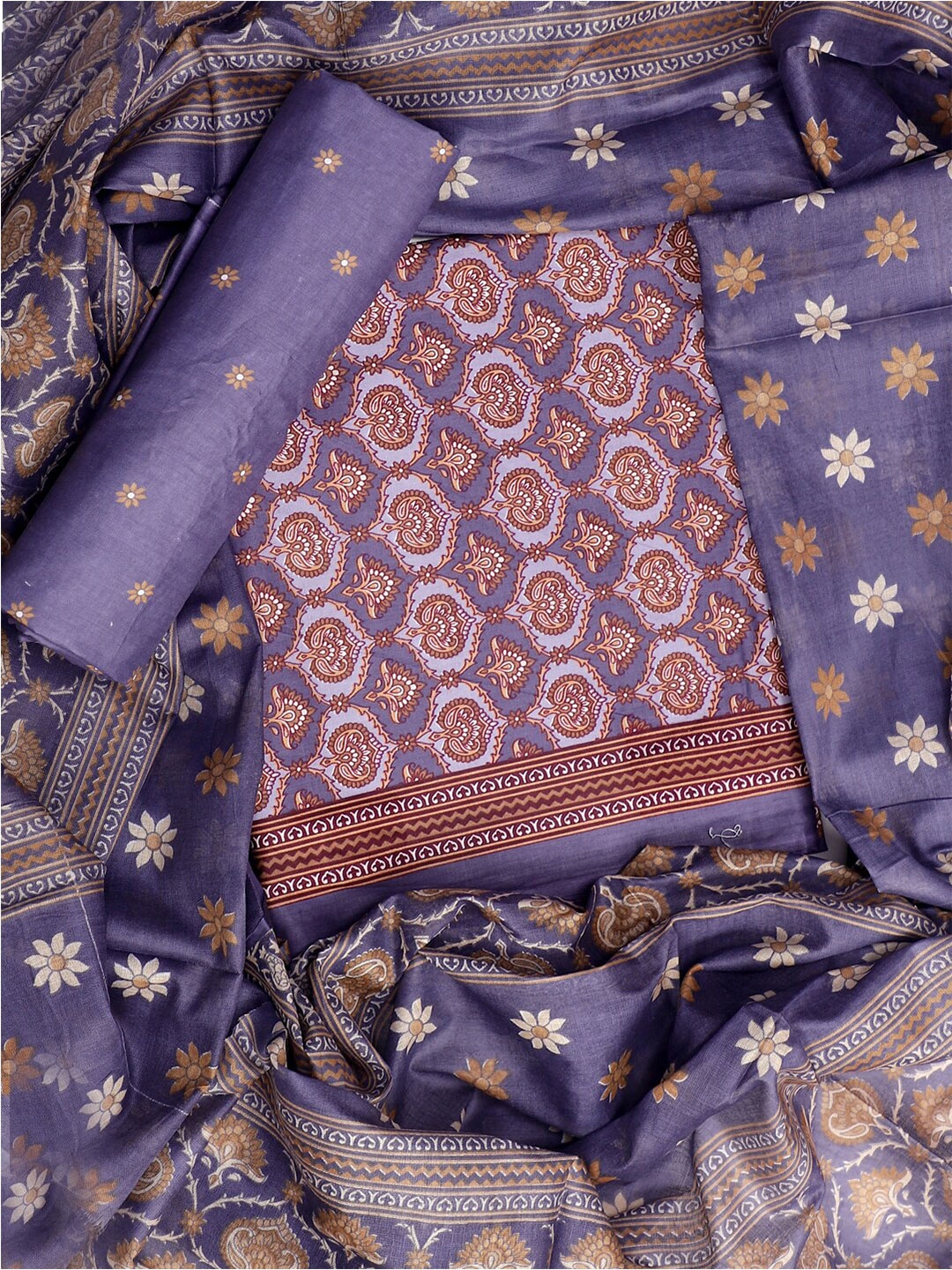 

SALWAR STUDIO Ethnic Motif Printed Pure Cotton Unstitched Dress Material, Lavender