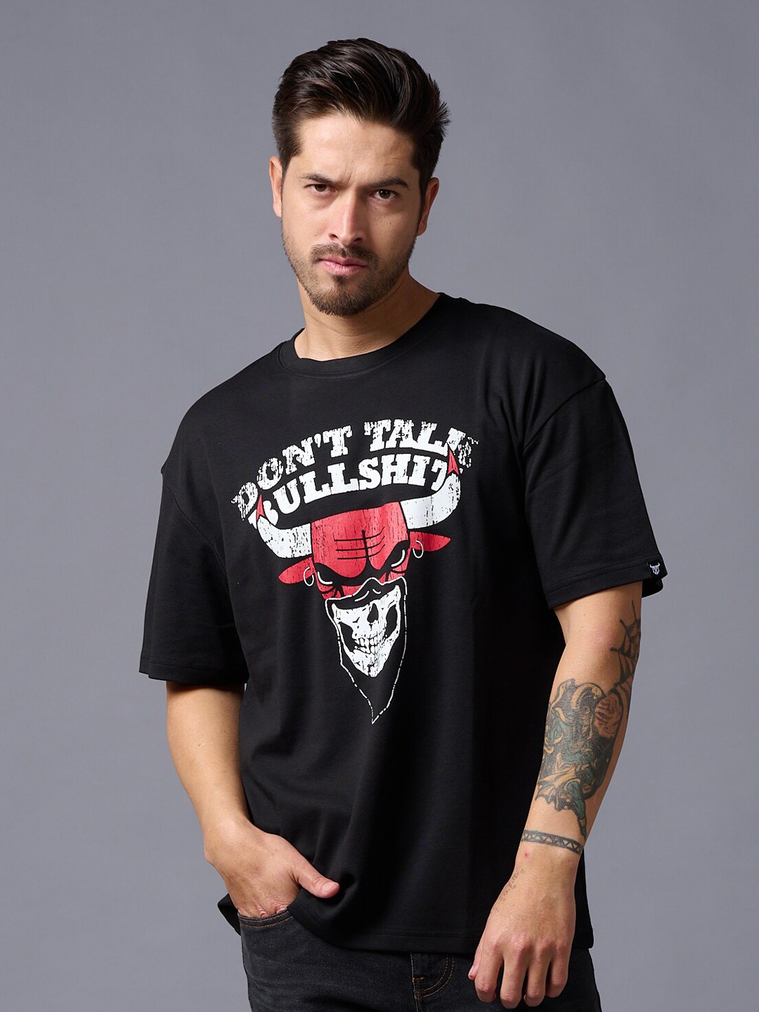 

GO DEVIL Typography Printed Pure Cotton T-shirt, Black