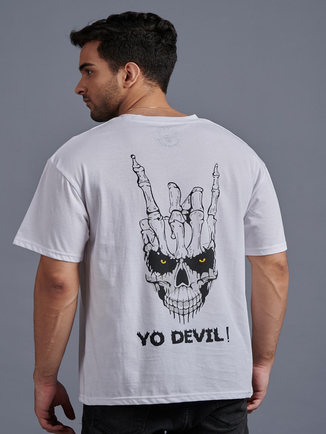 

GO DEVIL Graphic Printed Pure Cotton Oversized T-shirt, Grey
