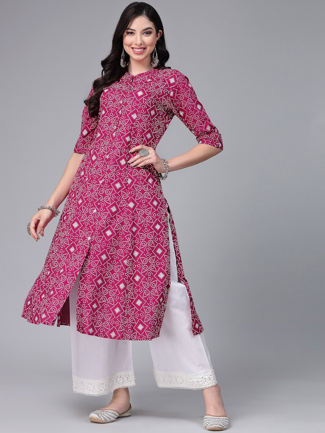 

Stylum Ethnic Motifs Printed Mandarin Collar A-Line Kurta, Magenta