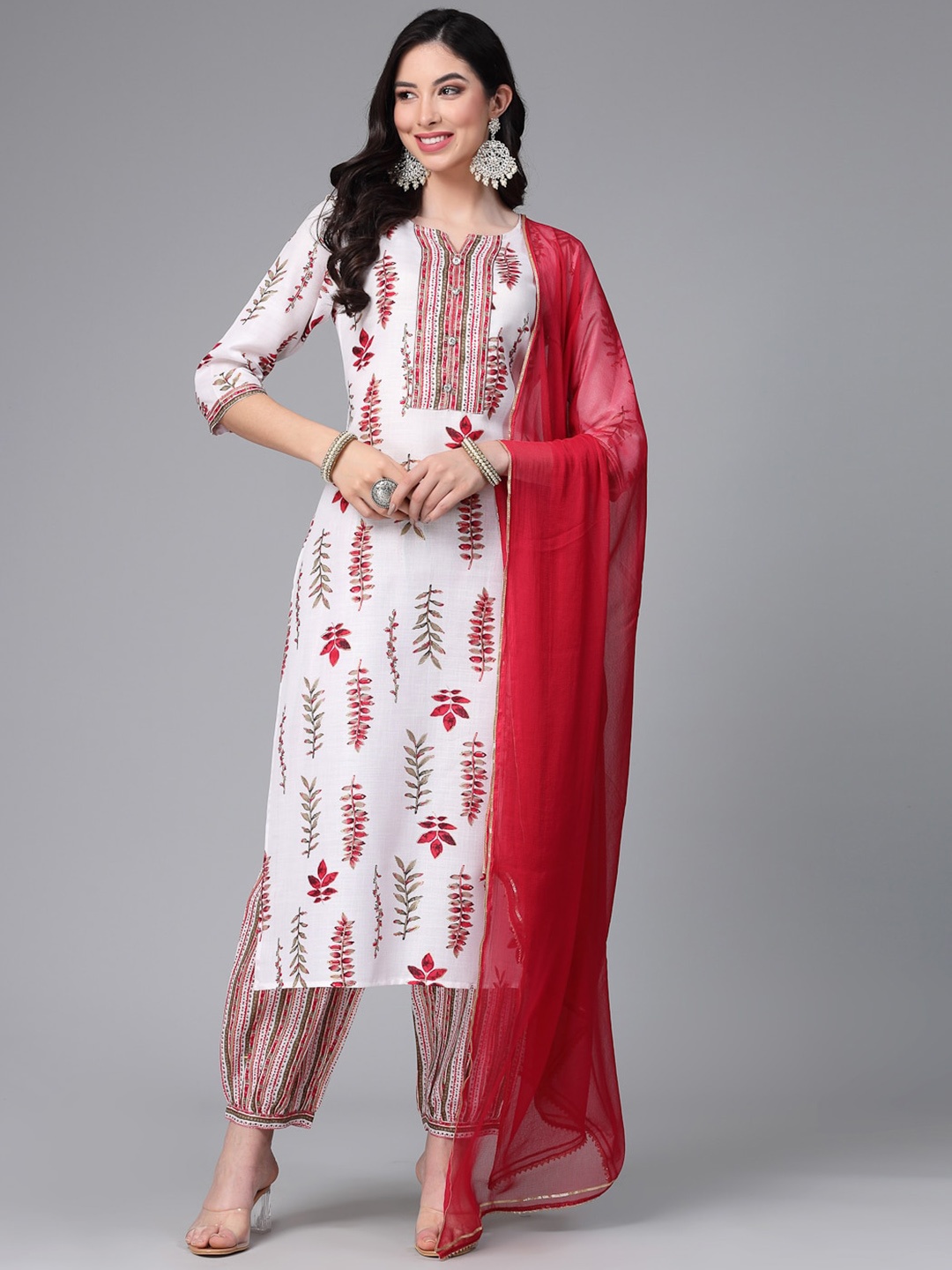 

Stylum Floral Printed Regular Kurta With Trousers & Dupatta, White