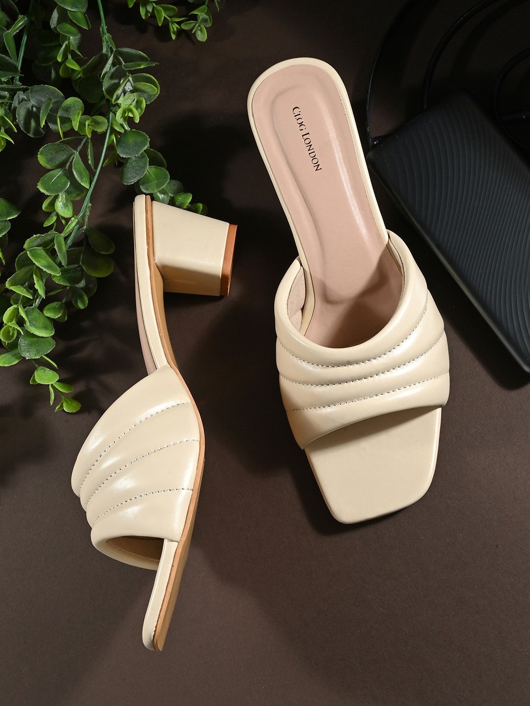 

CLOG LONDON Open Toe Block Heels, Beige