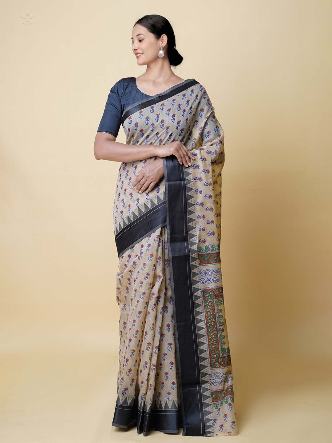 

Unnati Silks Ethnic Motifs Silk Cotton Chanderi Saree, Cream