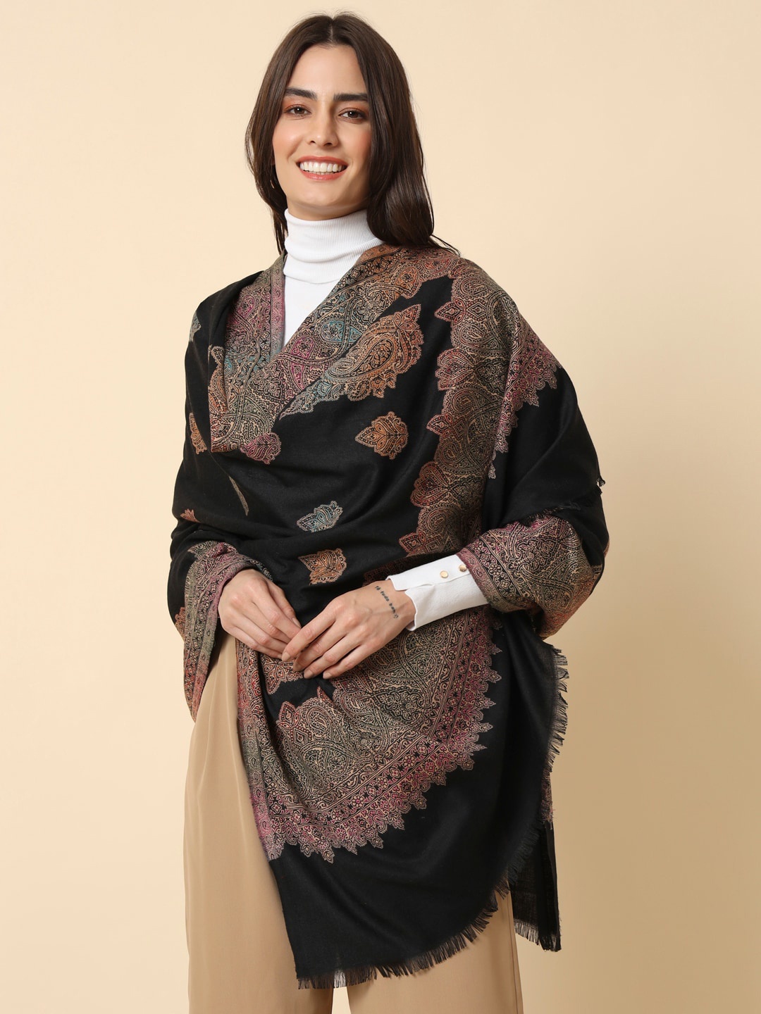 

HERE&NOW Black Kaani Paisley Woven Design Shawl
