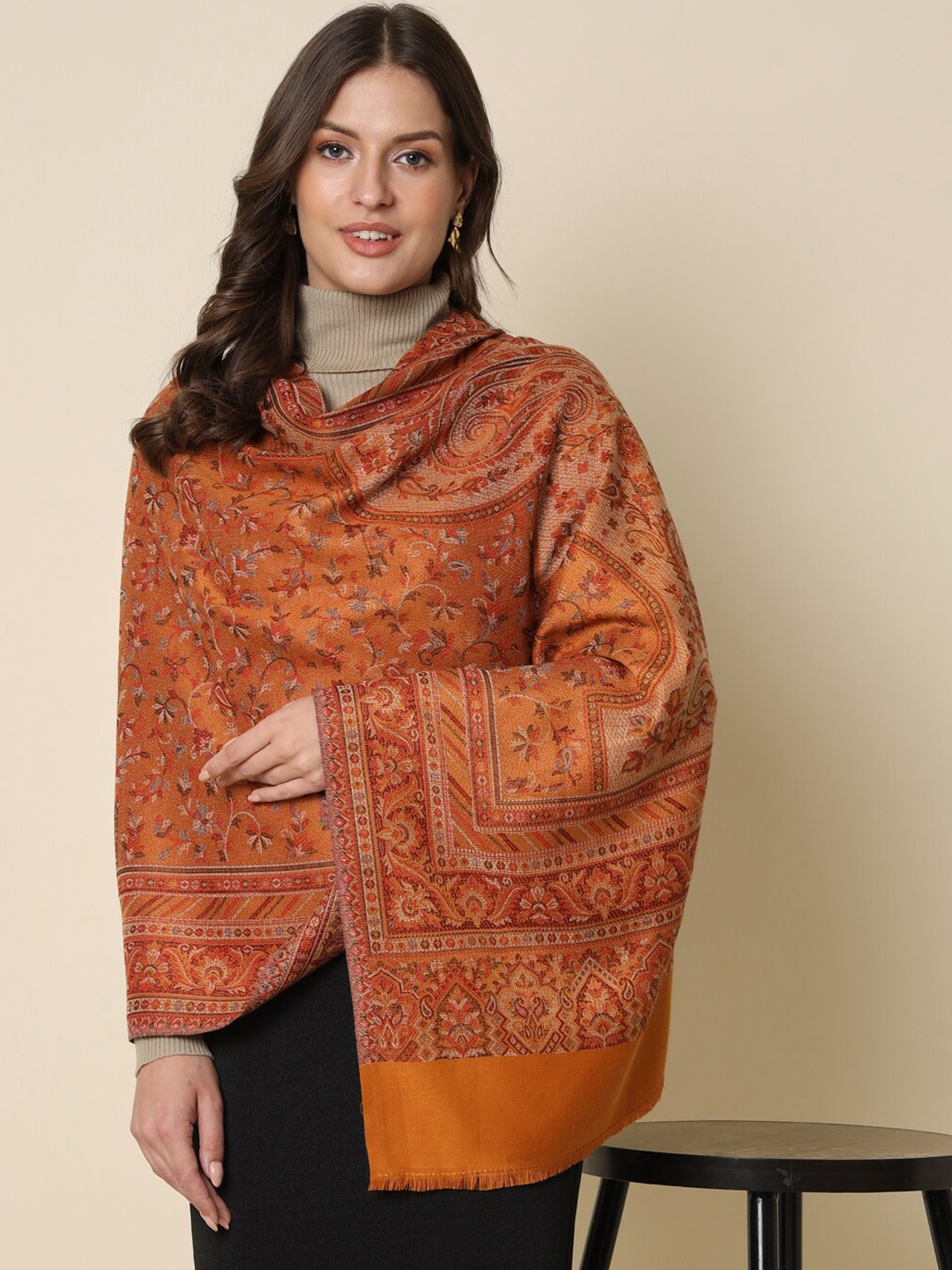 

HERE&NOW Paisley Woven Design Shawl, Mustard