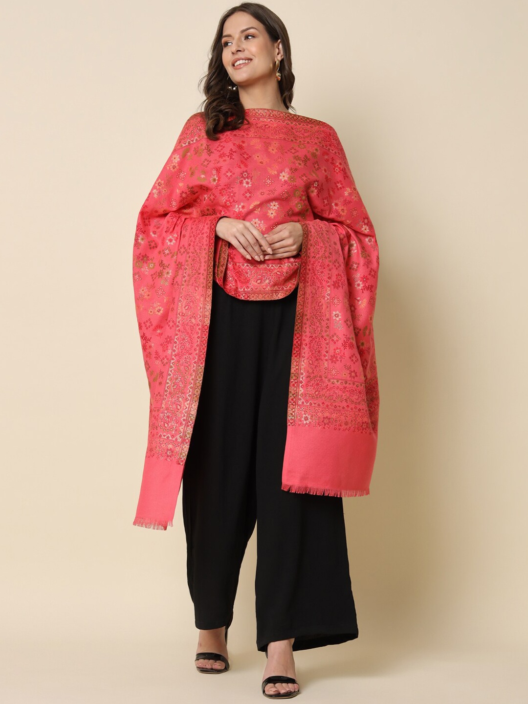 

HERE&NOW Floral Woven Design Shawl, Pink