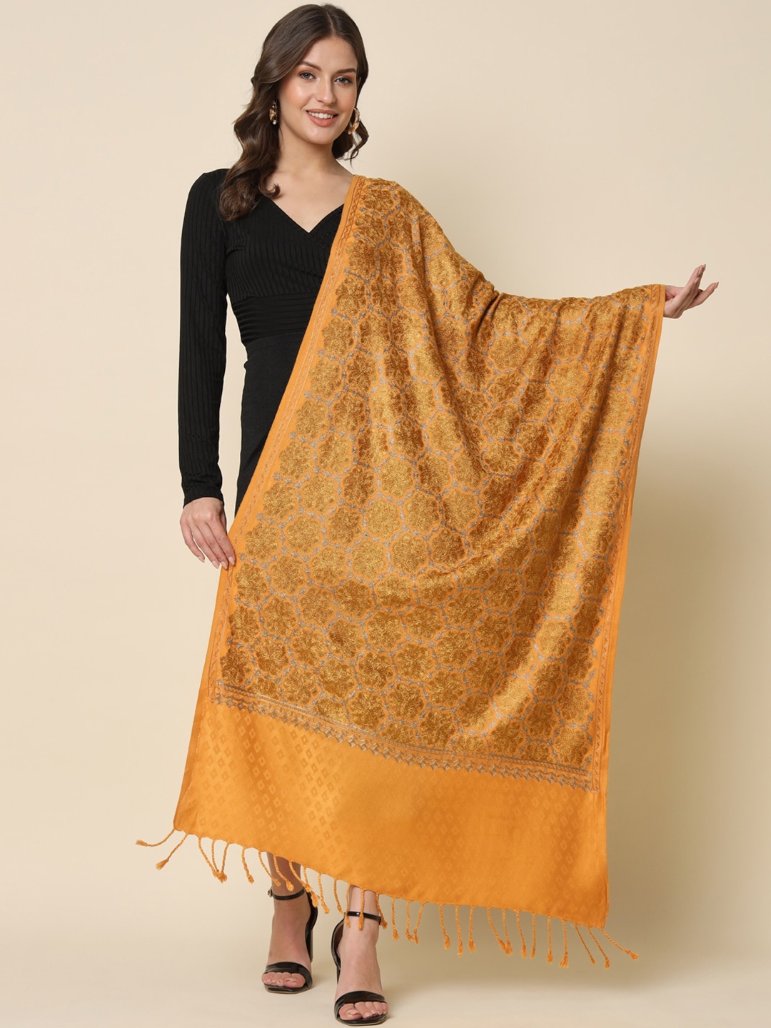 

HERE&NOW Floral Embroidered Shawl, Mustard