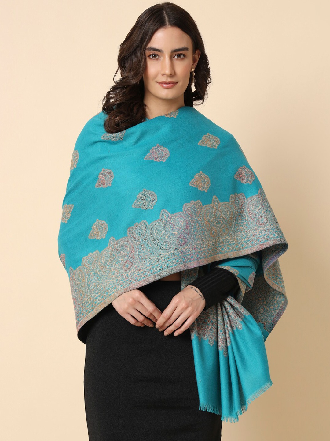 

HERE&NOW Paisley Motifs Woven Design Shawl, Teal