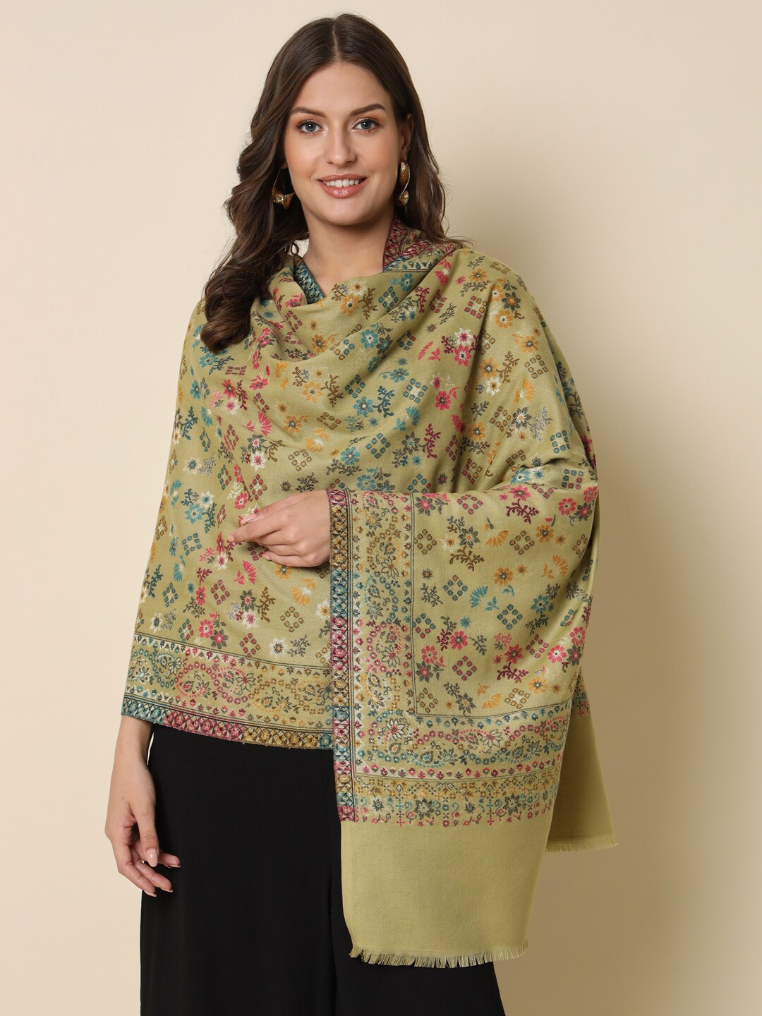 

HERE&NOW Floral Woven Design Shawl, Green
