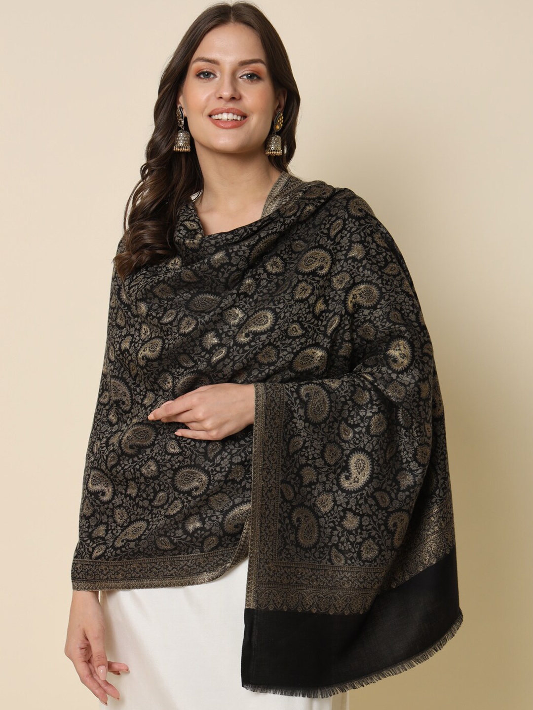 

HERE&NOW Black Paisley Woven Design Zari Shawl