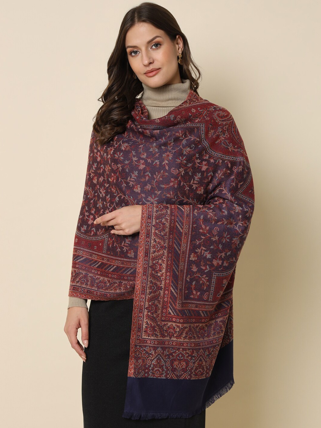 

HERE&NOW Paisley Woven Design Kaani Shawl, Navy blue