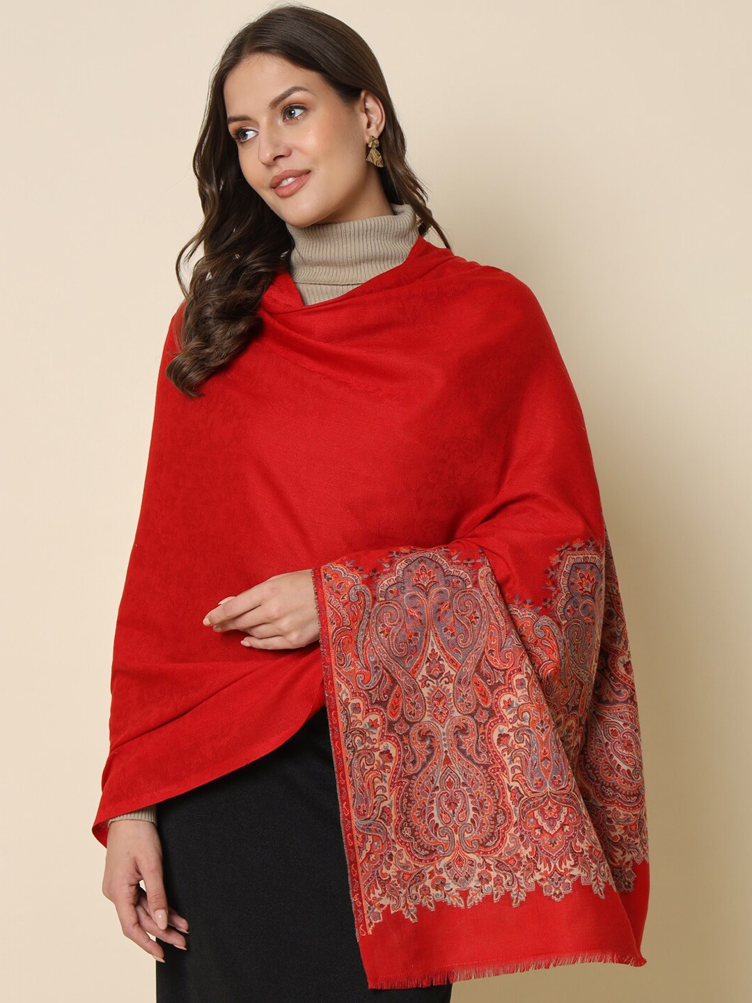 

HERE&NOW Woven Design Kaani Shawl, Maroon