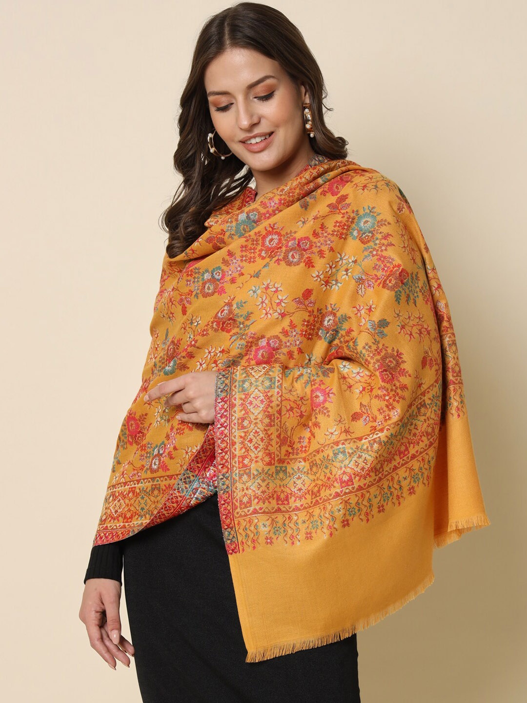 

HERE&NOW Woven Design Kaani Shawl, Yellow