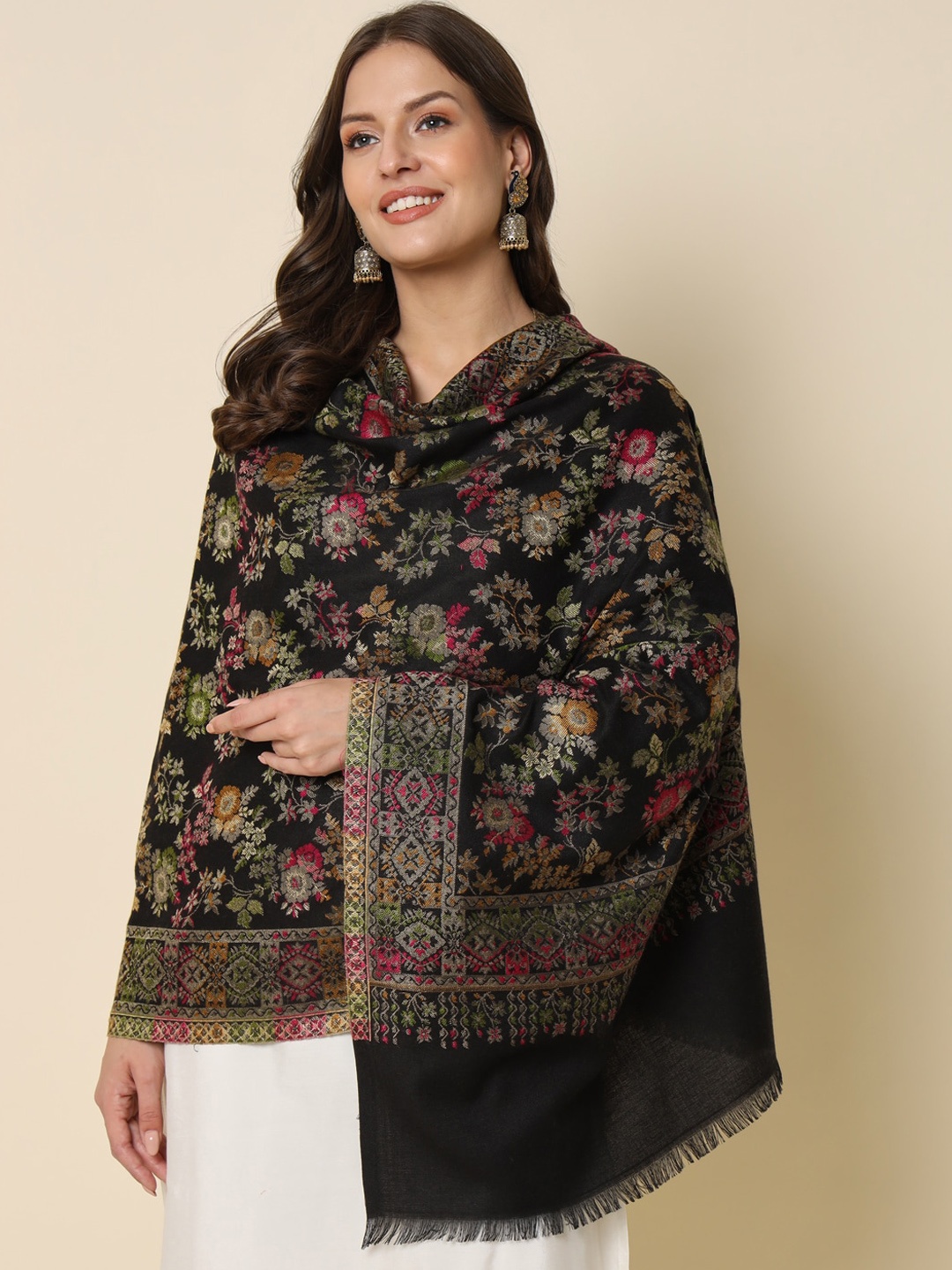 

HERE&NOW Woven Design Kaani Shawl, Black