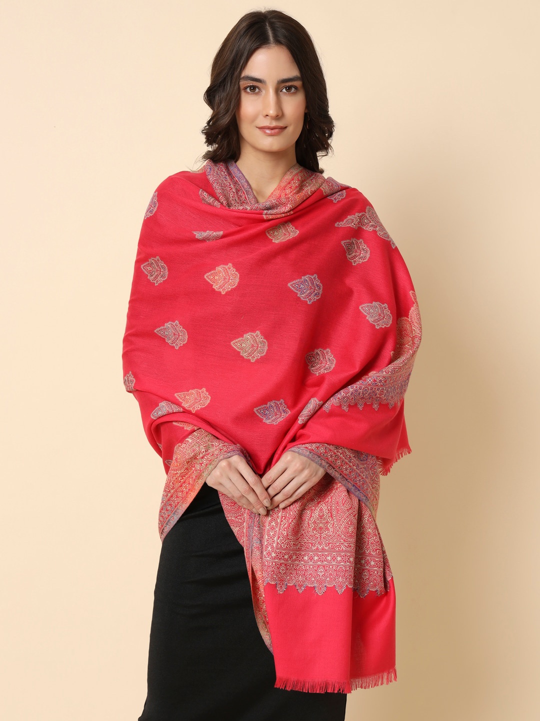 

HERE&NOW Woven Design Kaani Shawl, Pink
