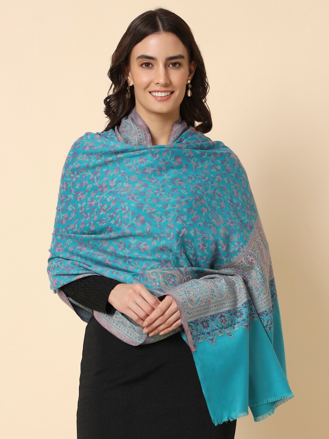 

HERE&NOW Woven Design Kaani Shawl, Teal