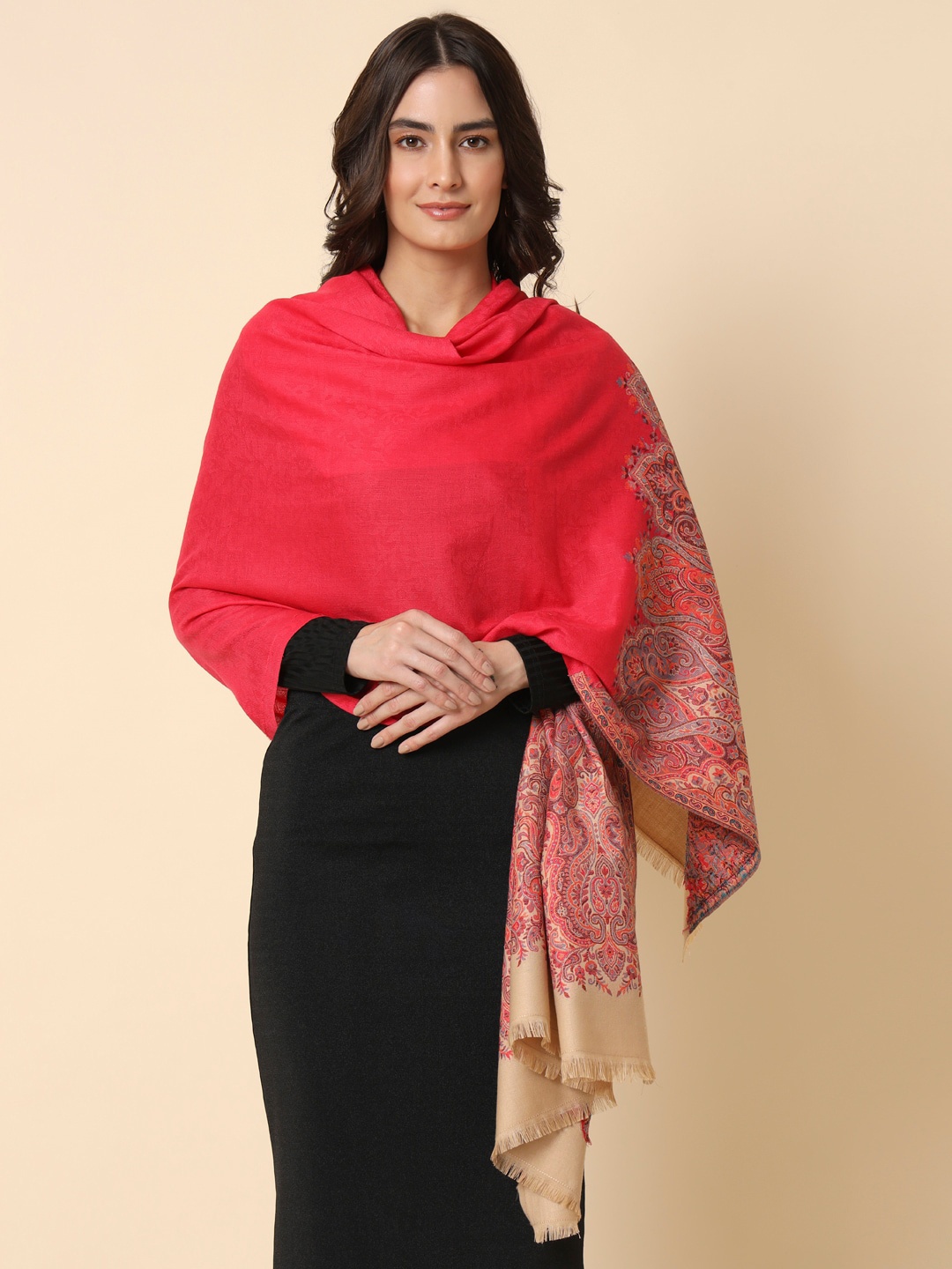 

HERE&NOW Woven Design Kaani Shawl, Pink
