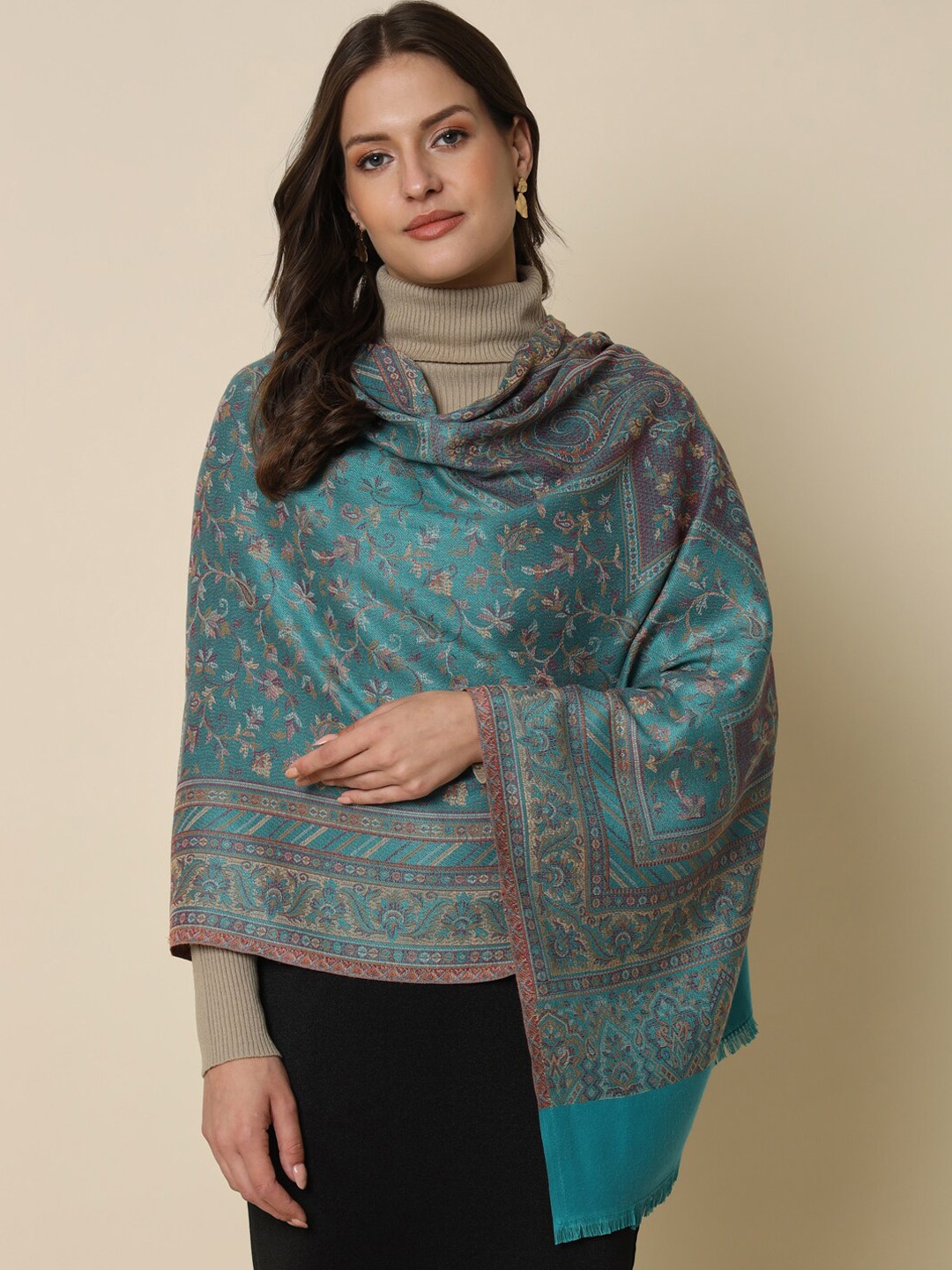 

HERE&NOW Teal Floral Woven Design Shawl
