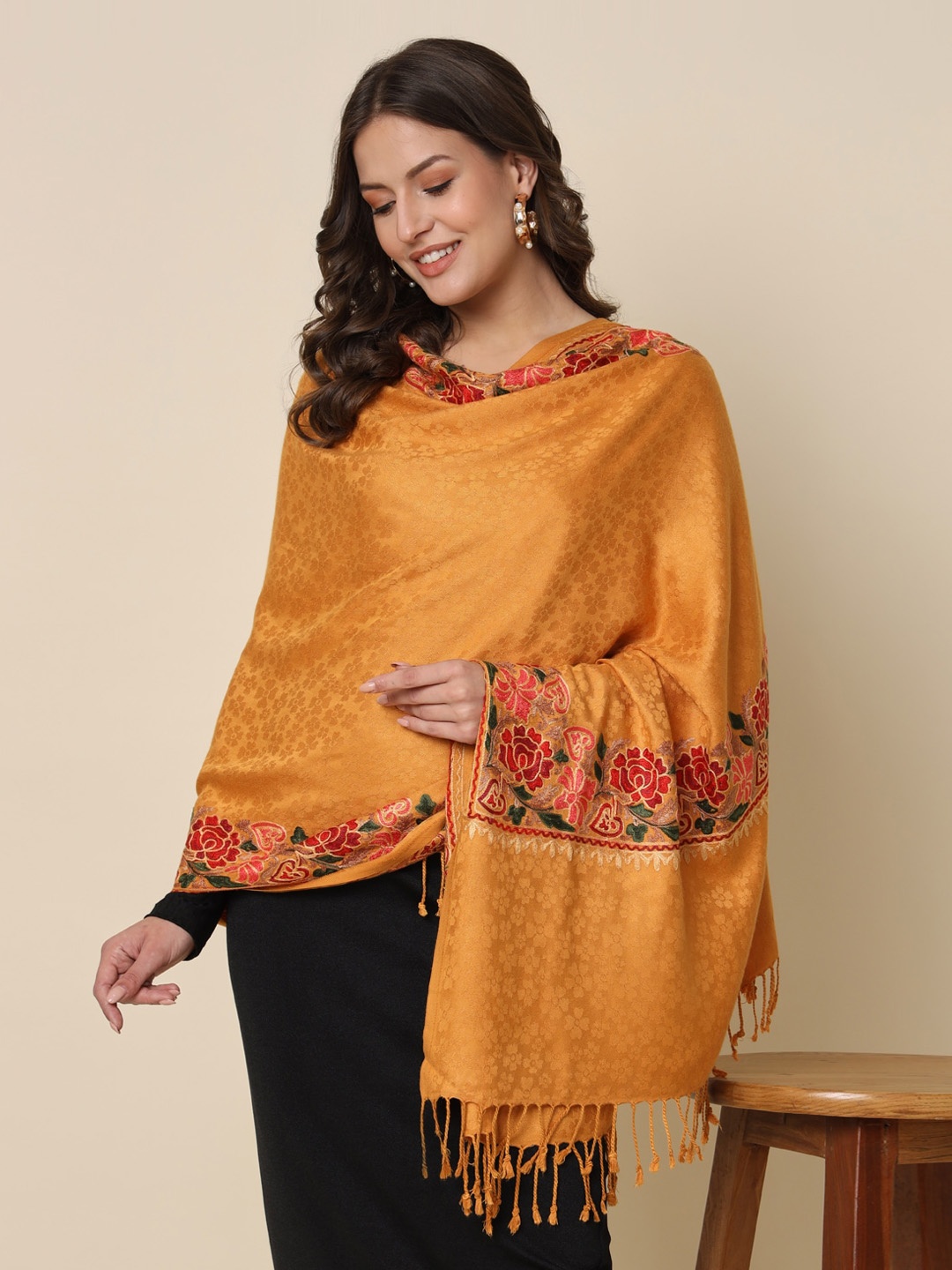

HERE&NOW Floral Embroidered Shawl, Yellow