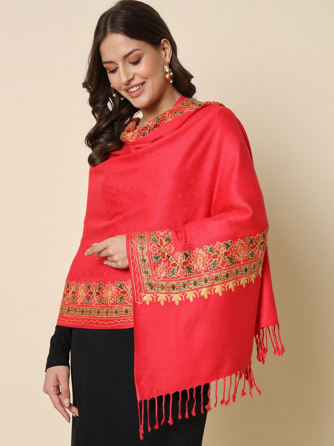

HERE&NOW Floral Embroidered Shawl, Pink