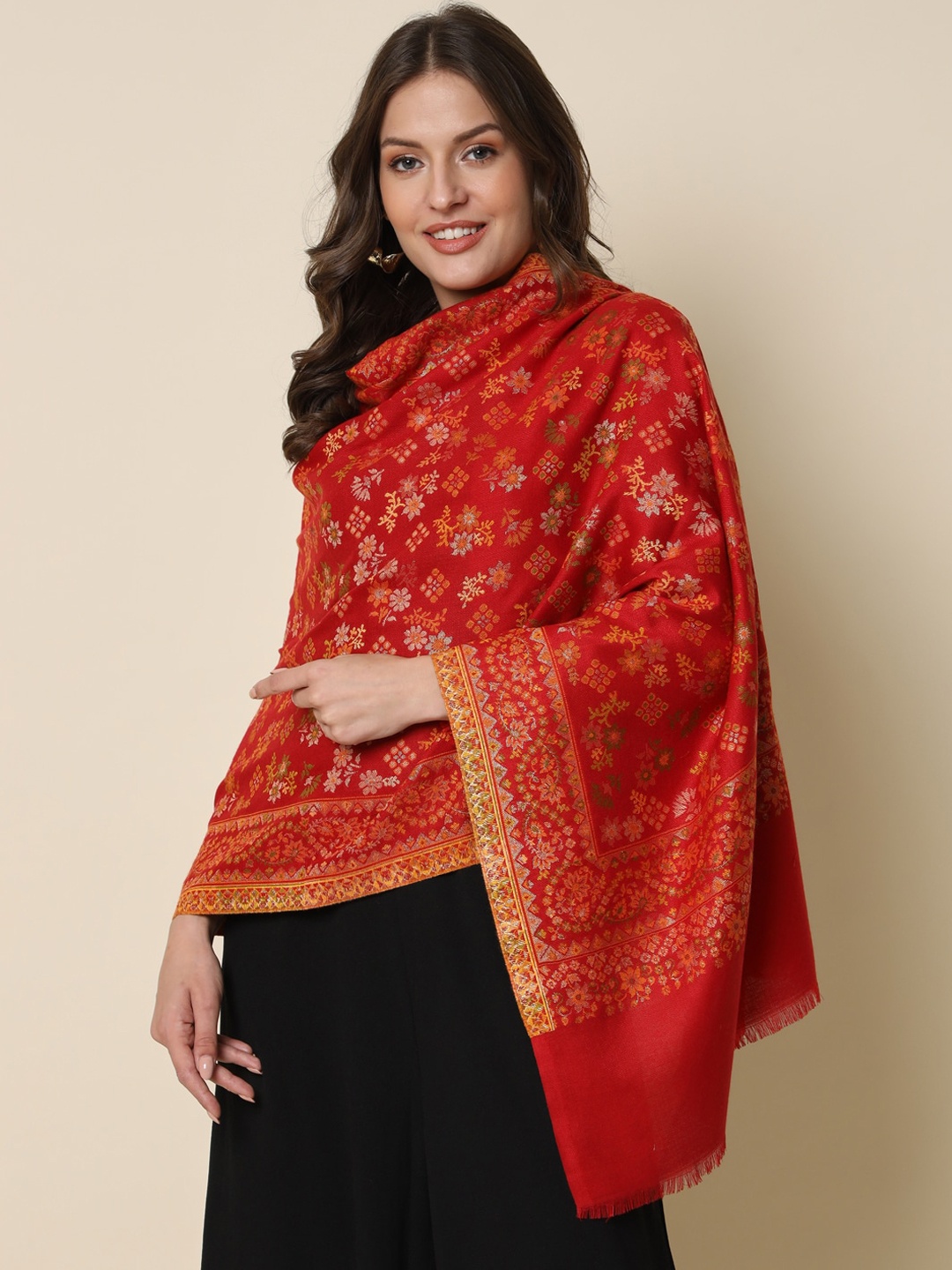 

HERE&NOW Floral Woven Design Shawl, Maroon