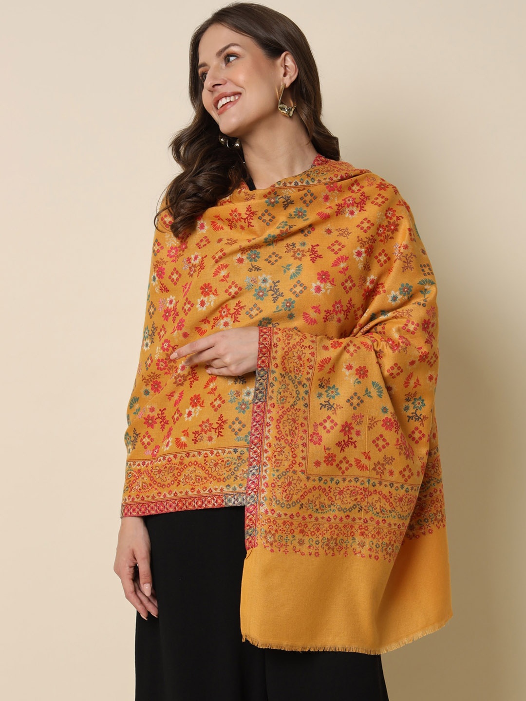 

HERE&NOW Kaani Woven Design Shawl, Yellow