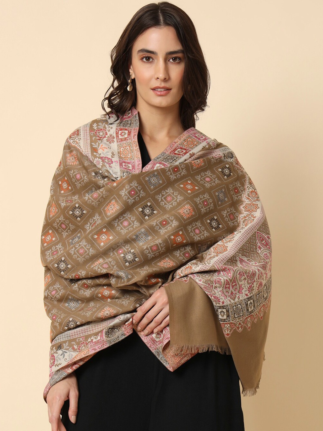 

HERE&NOW Kaani Woven Design Shawl, Beige