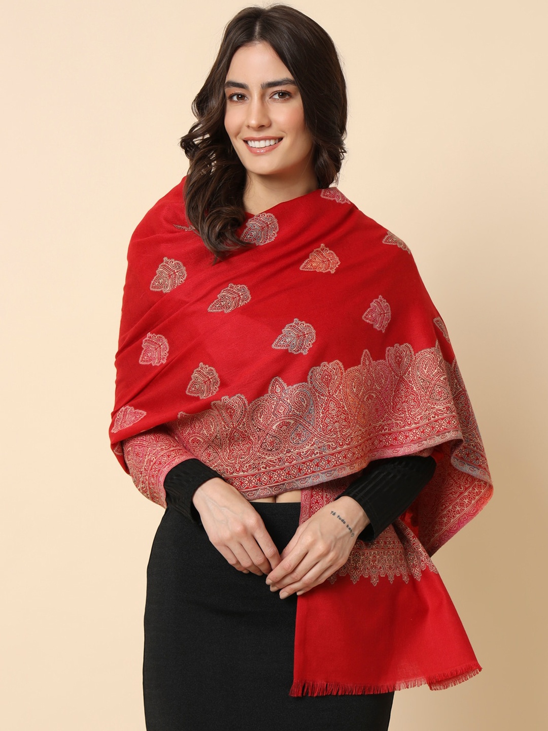 

HERE&NOW Maroon Kaani Woven Design Shawl