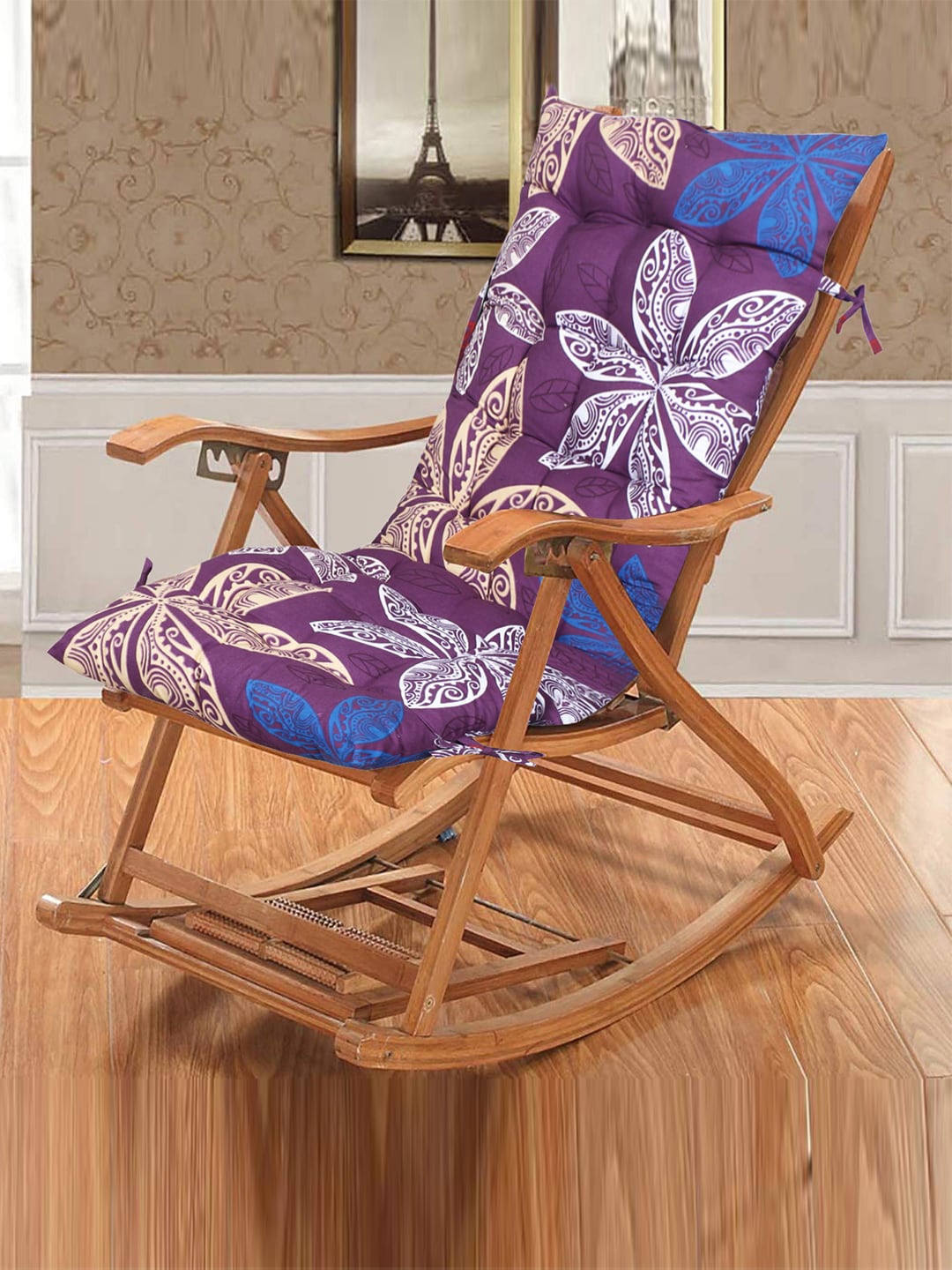 

Kuber Industries Purple 2 Pieces Floral Printed Cotton Chair Pads