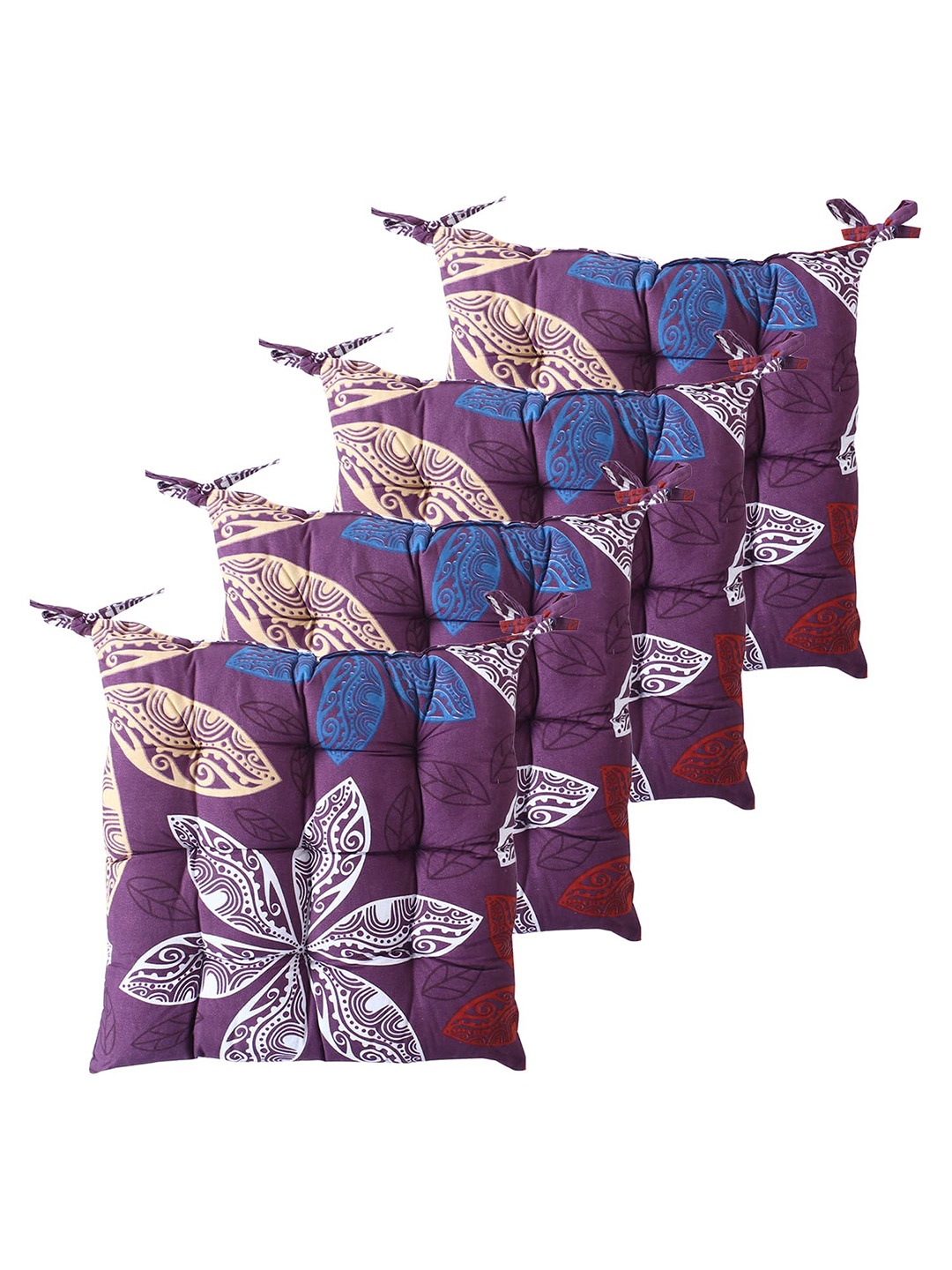 

Kuber Industries Purple 4 Pieces Printed Cotton Chair Pads