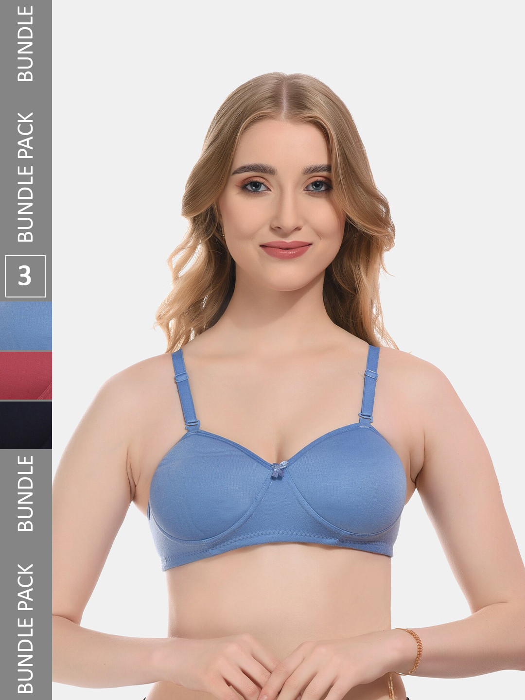 

Boleem Pack Of 3 Half Coverage Lightly Padded All Day Comfort Bra, Blue