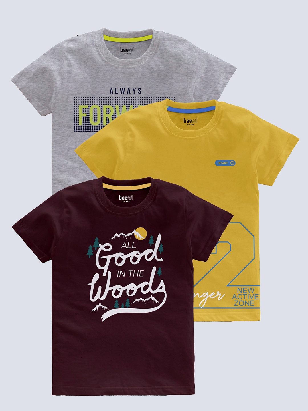 

BAESD Boys Pack of 3 Typography Printed T-shirts, Grey