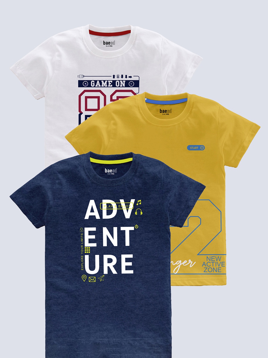 

BAESD Boys Pack Of 3 Typography Printed T-shirt, White