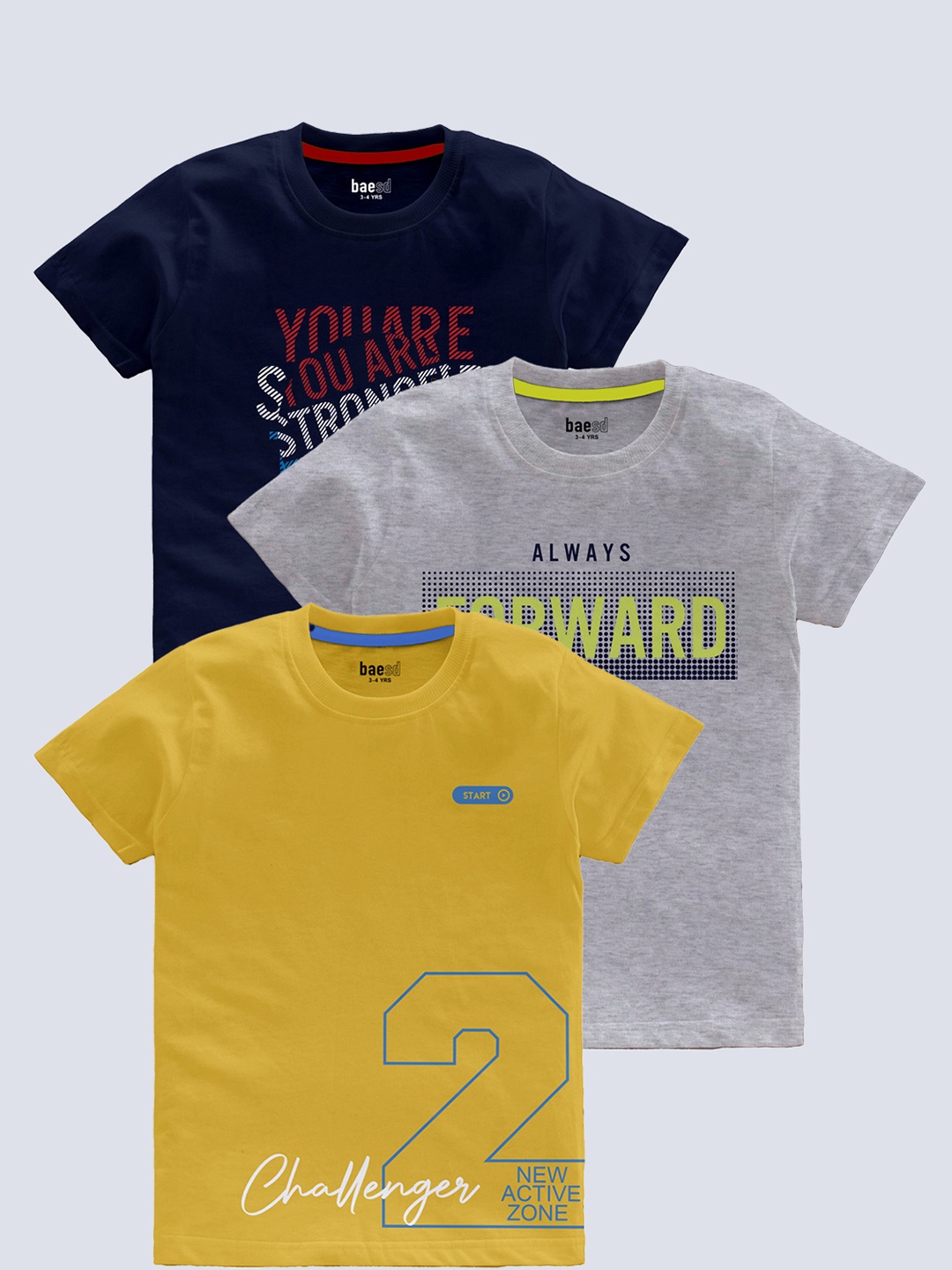 

BAESD Boys Pack of 3 Typography Printed T-shirt, Blue