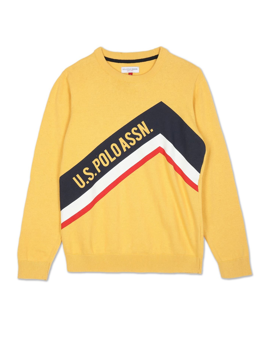 

U.S. Polo Assn. Kids Boys Typography Printed Cotton Pullover, Yellow
